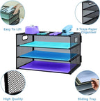 3 Tier Desk Organiser with Handle, Pull-Out Mesh File Organizer for Letter Tray Organizer Mesh Desk Organiser Tray Paper Storage Rack for A4 File Office Supplie, Black