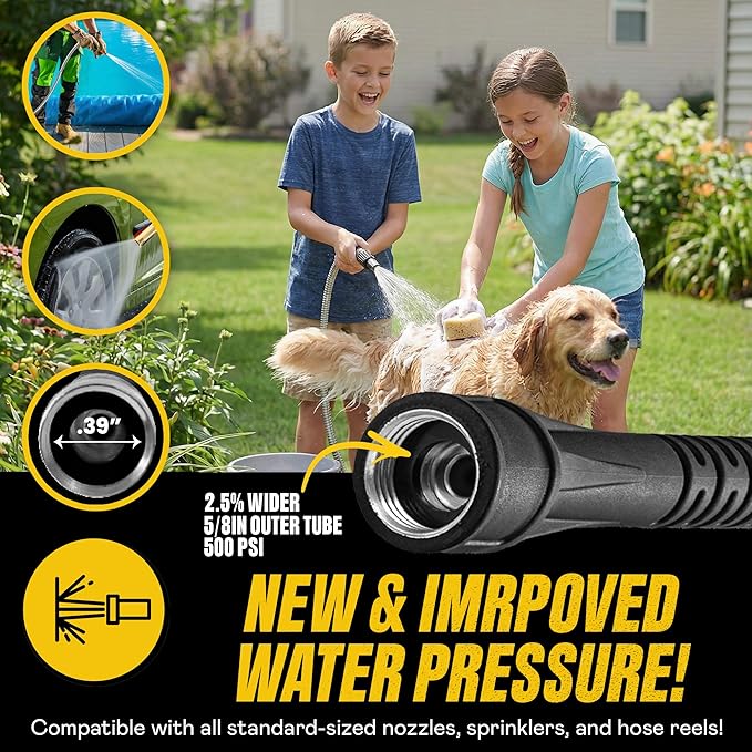 BIONIC STEEL 100 Ft Metal Garden Hose with Sprayer Nozzle, Non Kinking Designed Stainless Steel Heavy Duty Water Hose 100 Ft x 5/8 in. Flexible NON Expandable for Uninterrupted Water Flow, 500 PSI