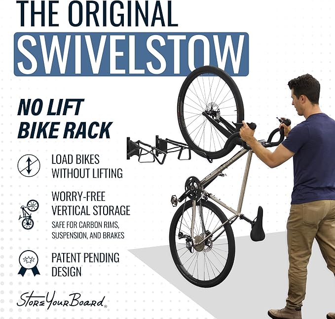 StoreYourBoard SwivelStow Bike Rack Garage Storage Rack 2 Pack - 2 Road & Gravel Bike Wall Mounts - Heavy Duty Bike Hanger - No-Lift Bike Rack Garage Storage Rack - Holds 70 lb Capacity