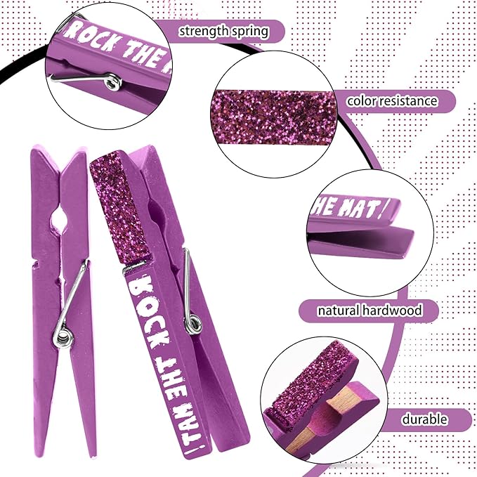 Kigeli 30 Pcs Spirit Clips Cheer Pins Cheerleader Gifts Clothes Pins for Backpacks Competition Glittered for Team Cheer Gifts Stuff Supplies Party Favors Accessories Bulk(Purple,Shiny)