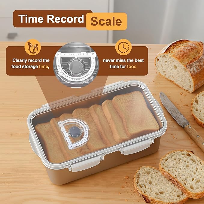 Bread Box 304 Stainless Steel Bread Container, Dishwasher Safe Bread Storage for Homemade Bread, Time Recording Bread Storage Container with Lid and Handle