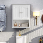 Treocho Wood Wall Cabinet, Bathroom Medicine Cabinet Storage with Doors and Adjustable Shelf, Rustic Cabinet Wall Mounted for Bathroom, Livingroom, Kitchen, Cupboard, White