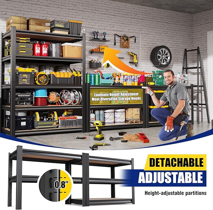 77.9"Hx46"Wx20"D Garage Shelving 5 Tier Storage Shelves,Adjustable Heavy Duty Metal Shelving Unit and Storage Large Rack,Utility Steel Shelf For Warehouse Industrial Pantry Basement Organizers