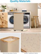 efluky Laundry Basket with Wheels, Tall Rolling Laundry Hamper with Lid and Removable Bag, Aesthetic Dirty Clothes Hamper on Wheels for Laundry Room, Bedroom, Dorm and Bathroom, 100L Oatmeal