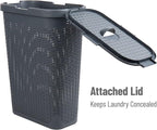 Mind Reader Slim Laundry Hamper with Lid, 40L Clothes Basket, Premium Wicker Design, Plastic, Gray