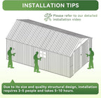 Aoxun 12x20x9.3 FT Metal Garage Shed Outdoor Large Storage Shed Carport with Double Doors,Side Door & Windows, Heavy Duty Garden Tool Shed All-Weather Outdoor Building for Vehicles & Sundries(Brown)