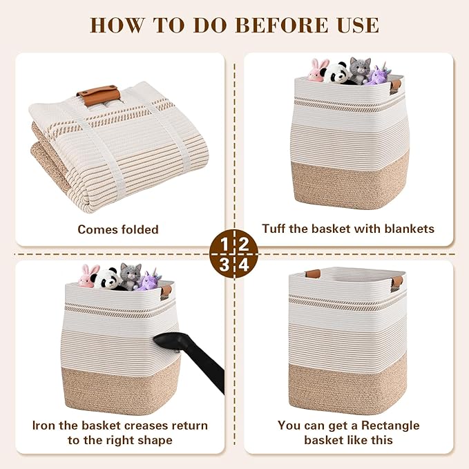 Laundry Hamper, 95L Tall Laundry Basket with Leather Handles, Rectangle Large Clothes Hamper for Organizing, Cotton Woven Laundry Baskets Storage Hampers for Bedroom, Nursery, Living Room