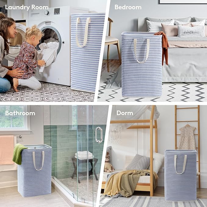 Lifewit 2 Pack Laundry Basket 80L Each, Collapsible Clothes Hamper with Reinforced Handles, Freestanding Waterproof Design for Bedroom and Laundry Room, Blue 160L Total