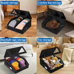 Hat Storage for Baseball Caps-Holds Up to 24 Caps, Hat Organizer for Closet Stackable Hat Box with Cardboard, Dustproof Baseball Cap Organizer with 2 Handles for Home Travel (Black, 1 Pack)