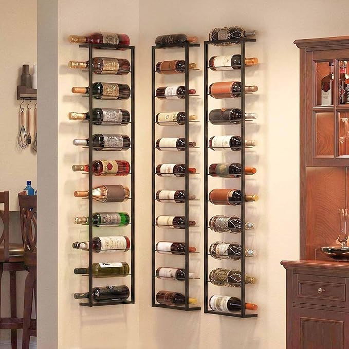 Wall Mounted Wine Rack: Metal Hanging 10 Bottle Wine Holder - Black Wine Storage Rack