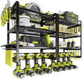 KAFAHOM Power Tool Organizer Wall Mount, 4-Tier Drill Holder for Cordless Tools, 2-Pack Set, Garage Storage Rack with Side Hooks for Hammers & Pliers, Tool Organizer for Workshop/Utility Room