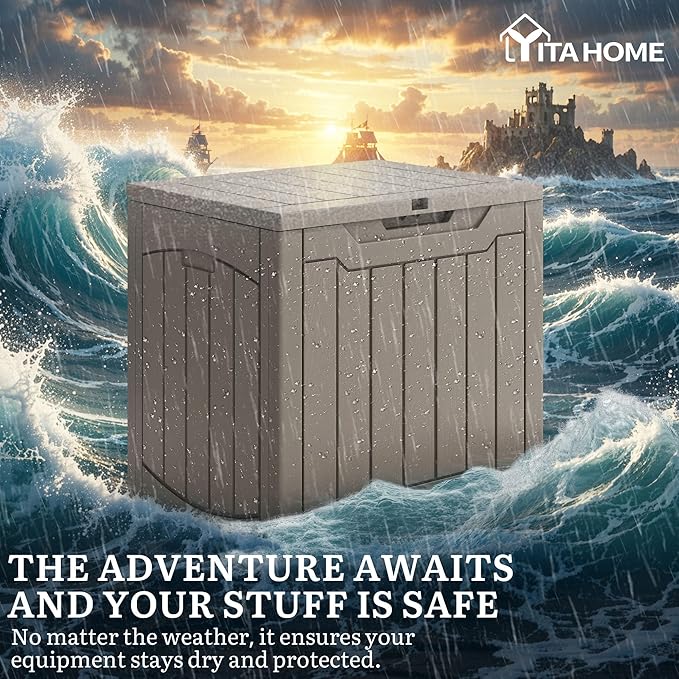 YITAHOME Outdoor Resin Storage Box 31 Gal, Water-resistant Patio Deck Box Outdoor Storage Box for Pillows, Garden Equipment, Securely Lockable, Light Brown