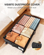 Under Bed Storage with Wheels,2Pack Underbed Shoe Storage Organizer,7.5-10.6 inchTall Adjustable Storage for Underbed with Lids,65L Extra large capacity for Clothes, Blankets,Shoes