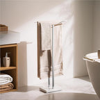 Bathroom Towel Rack Freestanding Floor Stand: Brushed 36in 2‑Bar Weighted Marble Base Towel Holder, Rustproof 304 Stainless Steel Drying Rack for Bath&Hand Towels, No‑Drill Slim Organizer, Spa Pool