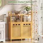 Homykic Tilt Out Laundry Hamper Cabinet, Bamboo Double Laundry Hamper with 2 Removable Laundry Baskets, 20 Gal Laundry Sorter Organizer with Shelf for Dirty Clothes, Bathroom, Laundry Room, Natural