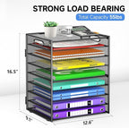 9 Tier Paper Organizer with Handle, Black Large Capacity Desk Organizer Mesh File Folder Letter Paper Tray Desktop Document Sorter for Classroom, School, and Office Accessories Organization