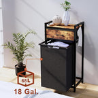 Laundry Hamper, Laundry Sorter, Rolling Laundry Basket with Drawer, 18 Gal (68 L), Pull-Out and Removable Oxford Fabric Bags, Black and Rustic Brown