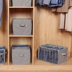 Zilink Upgraded Wardrobe Clothes Organizer with Support Board Clear Jeans Organizer for Closet with 7 Grids Divider Closet Drawer Organizer for Jean Pant Sweater Legging T-Shirt, 6 Pack, Grey