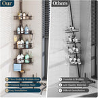 Consumest Corner Shower Caddy Tension Pole - Rustproof Shower Shelves with Towel Bar & Soap Holder, Adjustable Bath Organizer for Bathroom Storage, 27.6-108.3 inch, Bronze