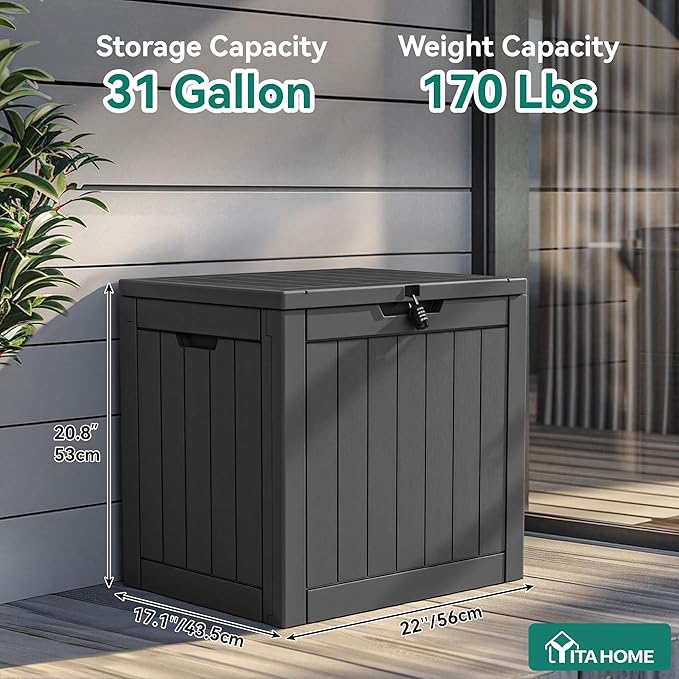 YITAHOME 30 Gallon Deck Boxes 2 Pack, Waterproof Outdoor Storage for Cushions, Tools & Pool Accessories, Resin Package Delivery for Patios, Gardens & Decks, Black