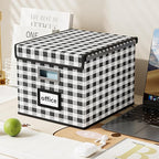 Huolewa Decorative File Organizer Boxes Office Document Storage with Lids, Linen File Storage Organizer Boxes, Universal Hanging Filing Organization Box for Letter/Legal Folder,Home File Storage Bins