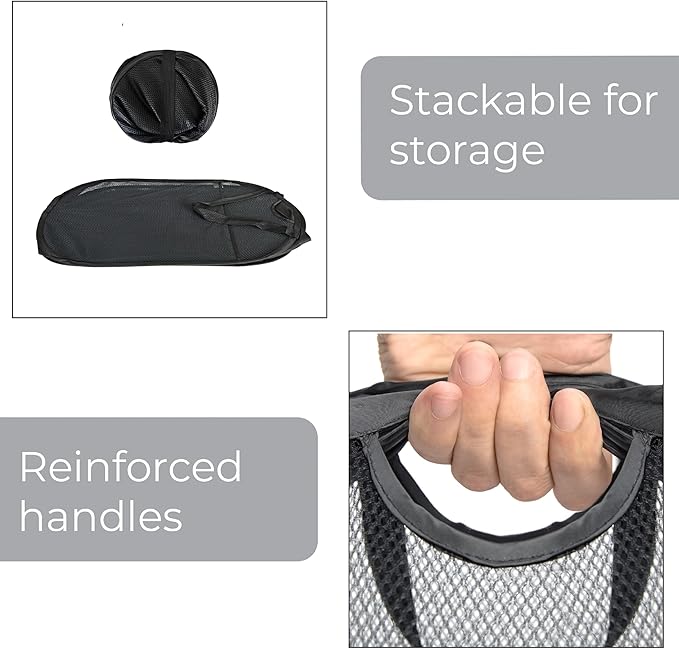 Smart Design Deluxe Mesh Pop Up Square Laundry Hamper w/ Side Pocket & Handles - VentilAir Fabric Collapsible Design - for Clothes & Laundry - Home - (Holds 2 Loads) (14 x 23 Inch) [Black]