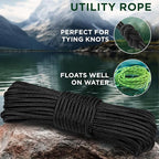 TECEUM Rope – 150 Feet x 1/4 Inch (7mm) – Black – Strong All-Purpose Utility Rope – Camping, Crafting, Flag Pole, Indoor & Outdoor – Polypropylene Nylon Poly Lightweight Diamond Braided Cord