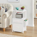 2-Drawer File Cabinet, Filing Cabinet with 2-Tier Printer Shelves, Office Cabinets with Side Bag&File Drawer for A4/Letter Size, Printer Stand with Storage for Home Office, White, 16.5" W