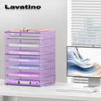 Lavatino 8-Tier Office Desk File Organizer, Letter Tray Paper Organizer with Handle, Including 5 Adjustable Slide Trays for Organizing Desktop Workspace Accessories and Supplies (Purple Metal Mesh)