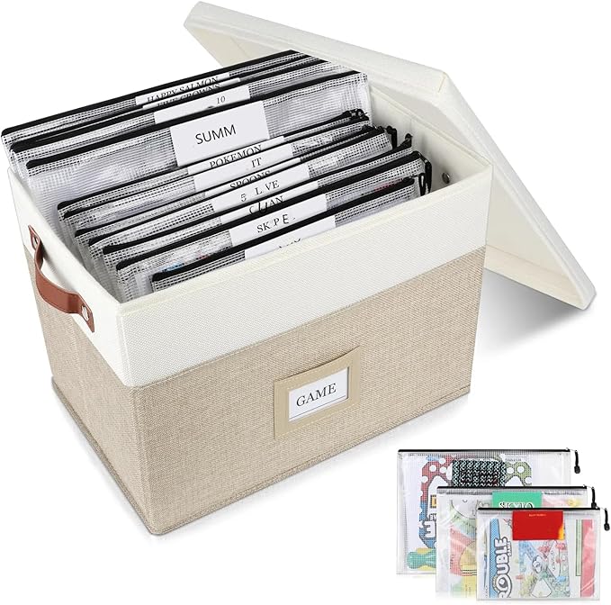 Board Game Storage, Board Game Organizer with 12pcs Zipper Bags and Writable Stickers, Board Organizers Storage with Lid for Office Supplies, Puzzles, Video Game, Craft Product