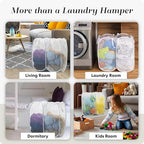Handy Laundry Mesh Popup Hamper - Two Compartments, Collapsible for Storage and Easy to Open. Folding Pop-Up Clothes are Great for The Kids Room, College Dorm or Travel. (White)