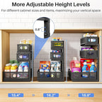 Under Sink Organizer, 2-Pack 3-Tier Thickened Metal Pull out Cabinet Organizer Shelf, Height Adjustable Slide out Storage Drawer Rack for Kitchen Bathroom Pantry Laundry Home Office Organization