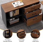 Tribesigns 3 Drawer File Cabinet with 2 Open Shelves, Modern 39" Lateral Filing Cabinet for Letter/Legal Documents, Wooden Office Storage Credenza for Home Office or Business, Brown & Black