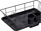 Sweet Home Collection Metal, Plasic ,Dish Drainer Drain Board and Utensil Holder Simple Easy to Use, 12" x 19" x 5", Black