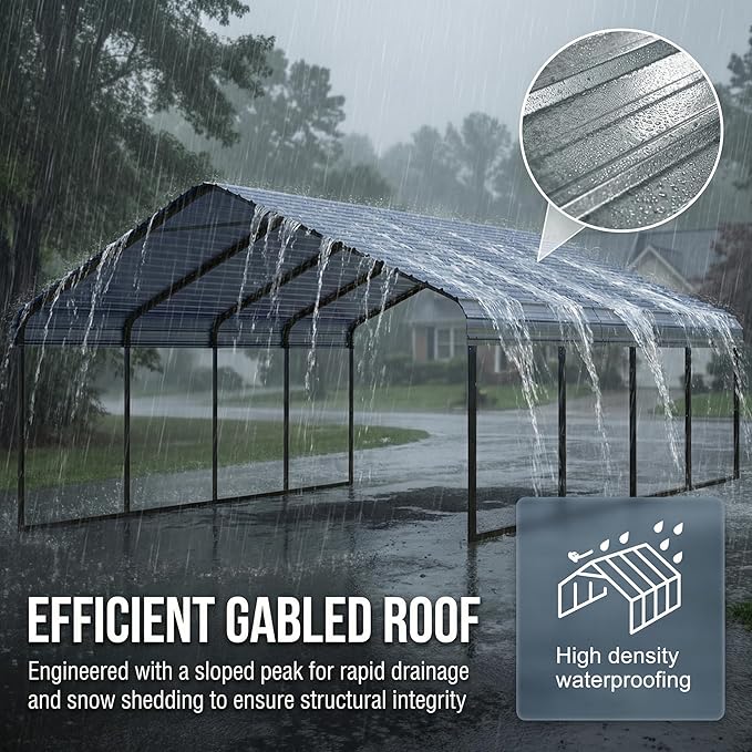 10x20 FT Heavy Duty Metal Carport - Galvanized Steel Car Shelter Garage Kits for 1 Car, RVs, Boats & Outdoor Storage
