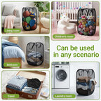 BATTOO Deluxe Strong Mesh Pop up Laundry Hamper Basket with Side Pocket for Laundry Room, Bathroom, Kids Room, College Dorm or Travel 2 Pack Black