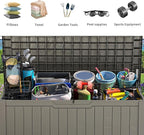 YITAHOME Outdoor Storage Box, 120 Gallon Waterproof Deck Box for Garden Tools, Patio Cushions, and Pool Accessories, Lockable, Easy Assembly, Versatile Bench or Table (Light Brown)
