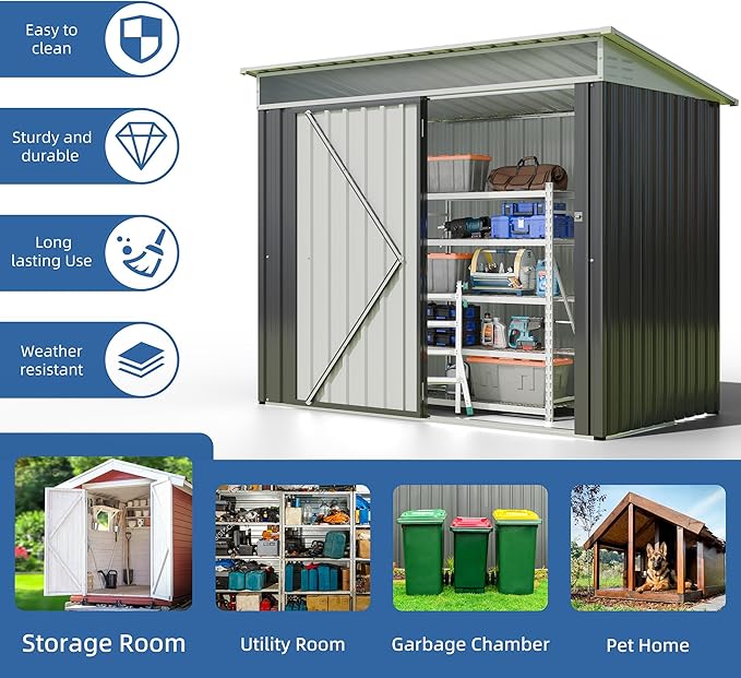 JY QAQA 6x4 FT Metal Outdoor Garden Storage Shed, Waterproof Metal Garden Sheds with Window and Lockable Door, Weather Resistant Steel Tool Storage House Shed for Patio,Lawn