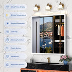 30"×32" Lighted Medicine Cabinet Mirror, Recessed Bathroom Mirror Cabinet with Lights, Defogger, Dimmer, Clock, Built-in Outlet & USB Ports, Wall-Mounted LED Bathroom Mirror, Double Door