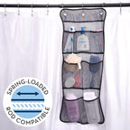 S&T INC. Shower Organizer, Shower Caddy or Bathroom Organizer with Quick Drying Mesh, 7 Pockets to Hold Shampoo, Soap, Loofah, and Cruise Ship Essentials, 14 Inch by 30 Inch, Black, 2 Pack