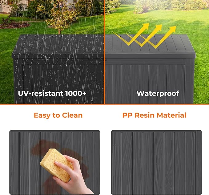 190 Gallon Deck Box Large Outdoor Storage Box Waterproof for Patio Furniture,Outdoor Cushions,Garden Tools and Pool Supplies,Weatherproof(Black,190Gallon)