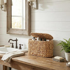GRANNY SAYS Slim Toilet Paper Holder Baskets for 6 Mega Rolls, Bathroom Toilet Paper Storage Baskets with Lid, Wicker Natural Water Hyacinth Storage Basket with Handles for Bathroom Organizer