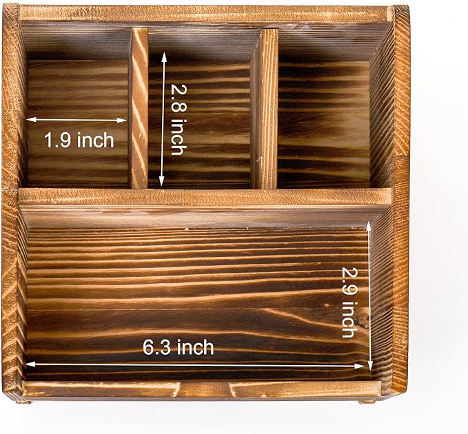 yarlung Wooden Utensil Caddy Flatware Holder, 5 Compartment Kitchen Sliverware Organizer Napkin Holder for Party, Dining Table, Restaurant or Outdoor