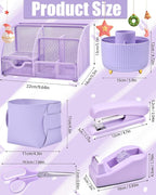 21Pcs Purple Desk Organizers and Accessories With Mesh Desk Organizer and 360°Rotating Pen Holder and a Lot of Office Purple Office Supplies Beautifully Presented in a Gift Box