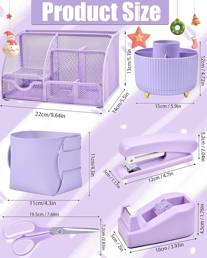 21Pcs Purple Desk Organizers and Accessories With Mesh Desk Organizer and 360°Rotating Pen Holder and a Lot of Office Purple Office Supplies Beautifully Presented in a Gift Box