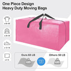 6 Pack Heavy Duty Large Moving Bags W/Backpack Straps - Strong Handles & Zippers, Storage Totes For Space Saving, Fold Flat, Alternative to Moving Box and Storage Bin, Pink