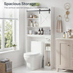 HOOBRO Over The Toilet Storage Cabinet with Sliding Barn Door, Toilet Paper Holder, Farmhouse Storage Cabinet, Wooden Bathroom Organizer, Bathroom, Laundry Room, White WT24TS01