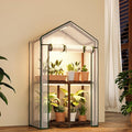 Bamworld Mini Greenhouse with Grow Light Plant Stand for Mutiple Pots Outdoor 2-Tierd Reusable Portable Warm House with PE Cover Compact Patio Boho Home Decor