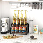 Coffee Syrup Rack Organizer, Syrup Bottle Holder Stand for Coffee Bar, 2-Tier 8 Bottles Storage Shelves for Syrup, Wine, Dressing for Kitchen Countertop, Greige