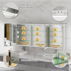 72x30 Lighted Medicine Cabinet with Mirror, Beveled Brushed Nickel Framed Surface or Recessed Fogless Dimmable LED Medicine Cabinet with Outlet, Time Display and Sensor Inner Light
